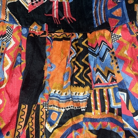 Gorman Vintage VTG Novelty Silk Fiesta Bird Fish Boho Geometric Tank Midi Dress - Picture 4 of 9